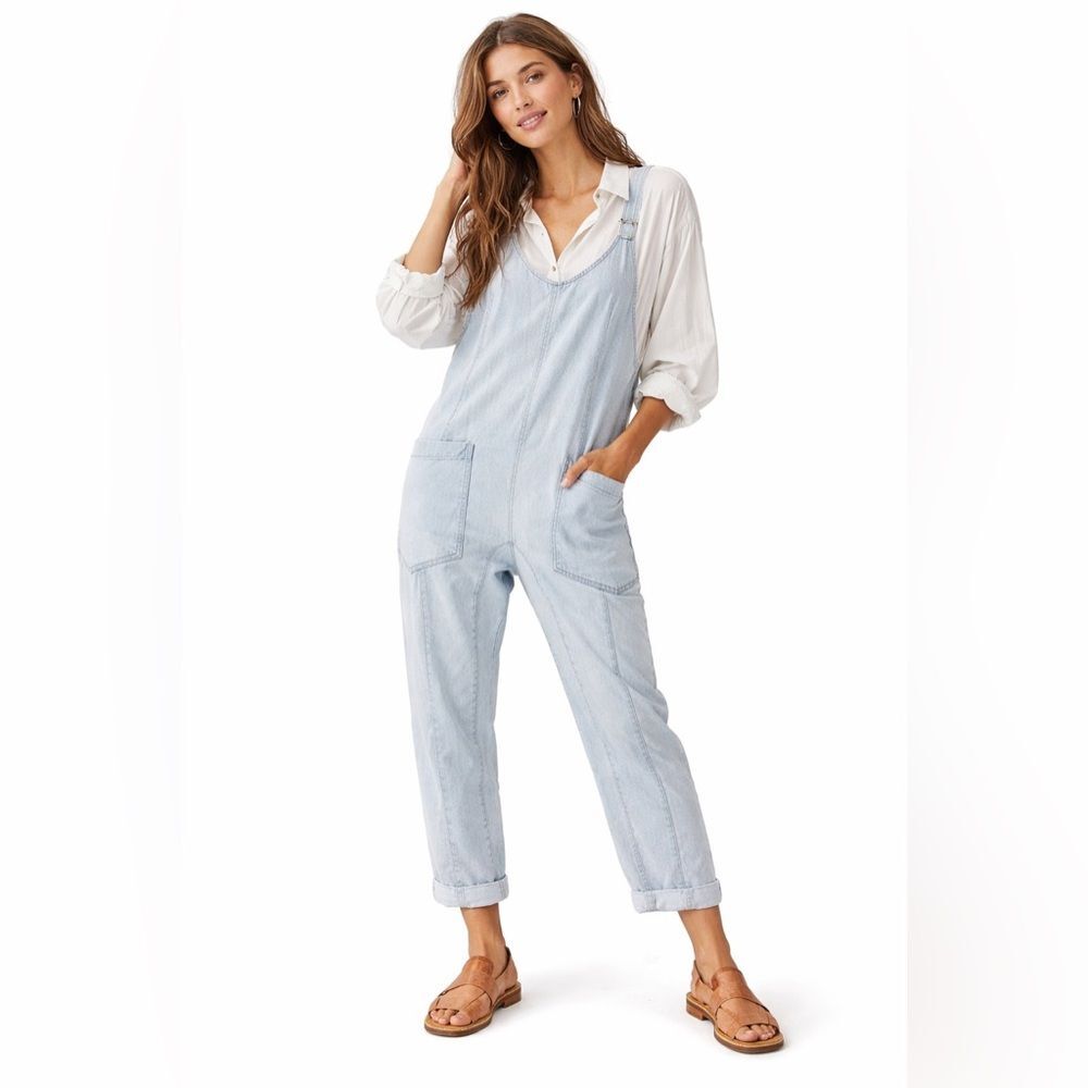 Free People We the Free High Roller Denim Jumpsuit Barrel Leg Light Denim Small